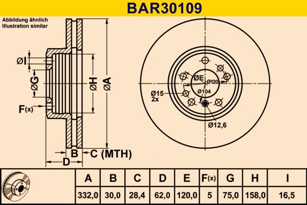 2X Barum Bremsscheibe BAR30109 FüR BMW X3 E53 X5 E83 Xdrive-image