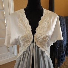 Vtg Val Mode Lingerie Ivory Wedding Bridal Sheer Chiffon Nightgown Robe Satin