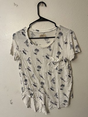 Hollister Small White Ecru Safari Giraffe Animal Kingdom Printed High Low Tee