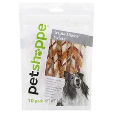 PetShoppe Triple Flavor Rawhide Twists Dog Treats. with Real Chicken, Porkhide a