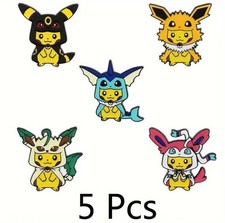 PIKACHU EEVEELUTION PONCHO PIN SET 5pcs Pokemon Enamel Brooch Eevee Anime