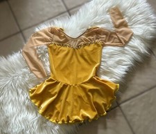 NEW Girls Yellow VELVET Belle Beauty GEMS Competition FIGURE Ice Skating DRESS