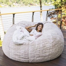 Home Sponge Bed Bean Bag Chair Cover Round Soft Fluffy Slipcover Only Cover