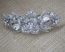 Silver tone with Clear rhinestone crystal hair barrettes metal hair clip ha4975