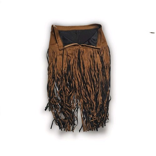 RAGA Chestnut & Black Fringe Faux Suede Skirt Boho Western Festival Nwt Sz Lg - Picture 6 of 10