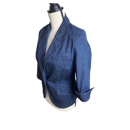 Women’s Small Blue Denim One Button Cotton Blazer NWT - Picture 4 of 8