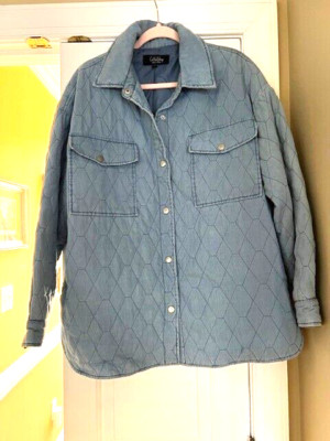 Wow - Coffee Shop New York Barn Jacket Shacket Quilt Blue Slate M L XL Excellent