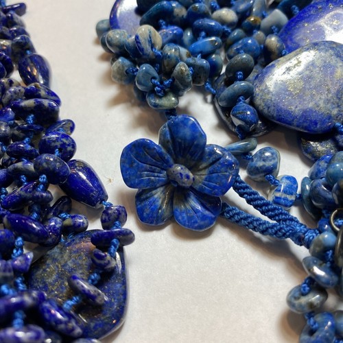 SAJEN 925 LAPIS LAZULI PEPPLE BRIOLETTE BEADS CARVED FLOWER BRACELET NECKLACE - Picture 5 of 24