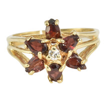 14k Gold 6 Natural Garnet  1 Diamond Cocktail Birthstone Ring