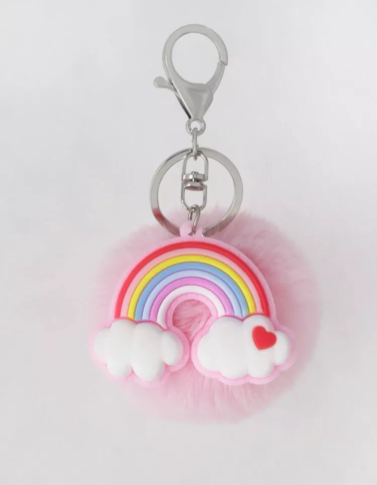 Rainbow pom shop pom keyring