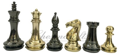 Brass Metal Chess Pieces Set Staunton 1849 King 4'' Gold-Black Lacquered polish 
