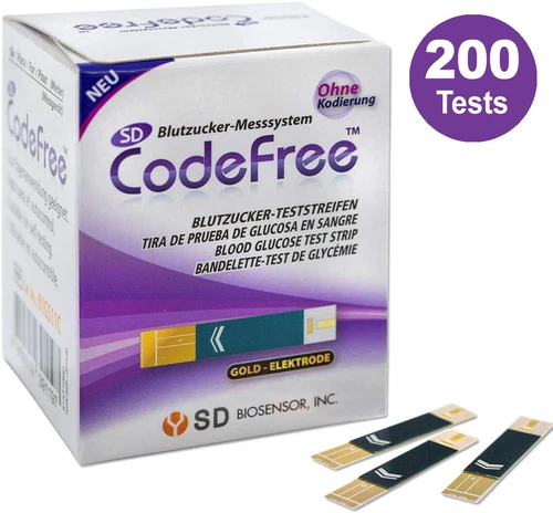 SD CodeFree Blood Glucose Test Strips 200 Count for blood glucose meter value pack