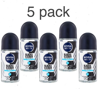 5 x  NIVEA MEN BLACK & WHITE FRESH roll-on deodorant for men, 1.7 fl.oz / 50 ml