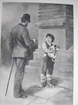   Rare Victorian 1889 Original Etching - Boy & Dog  ️ Make An Offer!