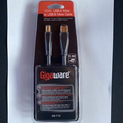 Gigaware  10-Foot USB-A Male To USB-B Male Cable PC MAC HI SPEED USB 26-714