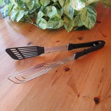 Kuhn Rikon Locking Spatula Tongs BBQ Black Nylon Stainless 16" Switzerland