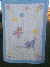 Vintage Children's Quilt 1950s / 1960s Embroidered  Hand Quilted