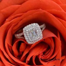 2CT Emerald Cut White Diamond Split Shank Lab-Created Ring 14K White Gold Finish