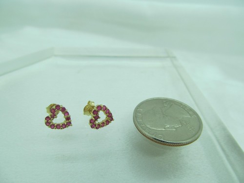 14K YELLOW GOLD ROUND CUT FACETED RED TOPAZ HEART SHAPE DESIGN EARRINGS - 第 8/11 張圖片