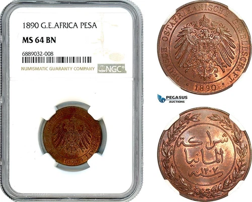 AJ925, German East Africa, 1 Pesa 1890, Berlin Mint, NGC MS64BN