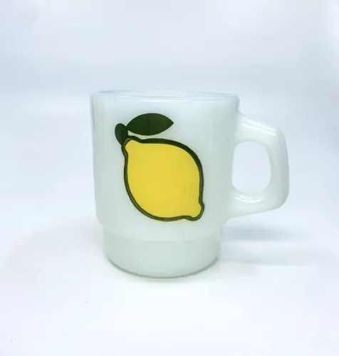 Vintage Fire King Anchor Hocking Super Fruits Lemon Stacking Mug - 1 Cup (D)