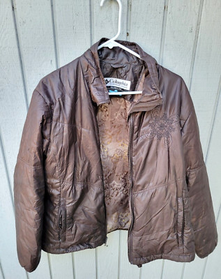Columbia Jacket Women's XL Brown Interchange Embroidered Lightweight Puffer
