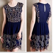 Anthropologie Putomayo Shift Dress Eyelet Embroidered Beaded Vanessa XS NEW