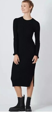 John Lewis ANYDAY Jumper Dress Black Ribbed Knit Midi Dress Size