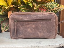 Genuine Buffalo Leather Toiletry Bag Travel Dopp Kit Grooming Shaving Men