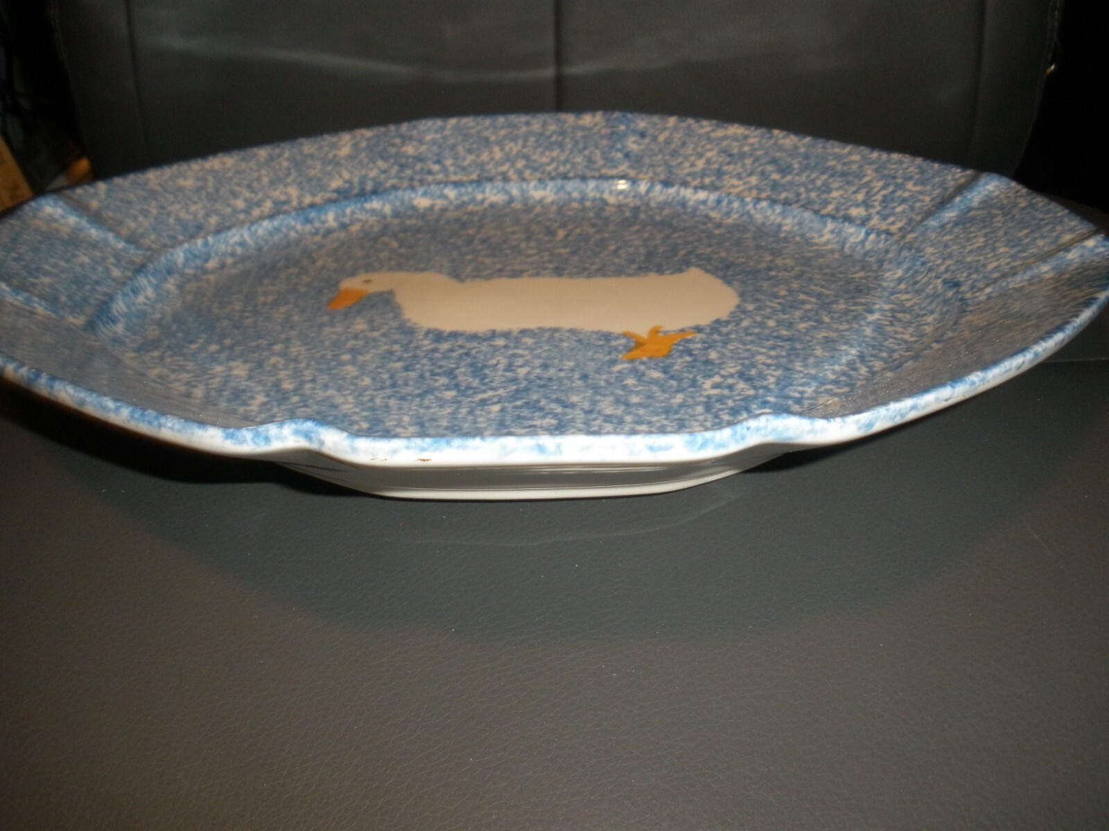 LOS ANGELES POTTERY (?) BLUE STIPPLE W/ DUCK PLATE TRAY-MARKED "A" & 503 BOTTOM