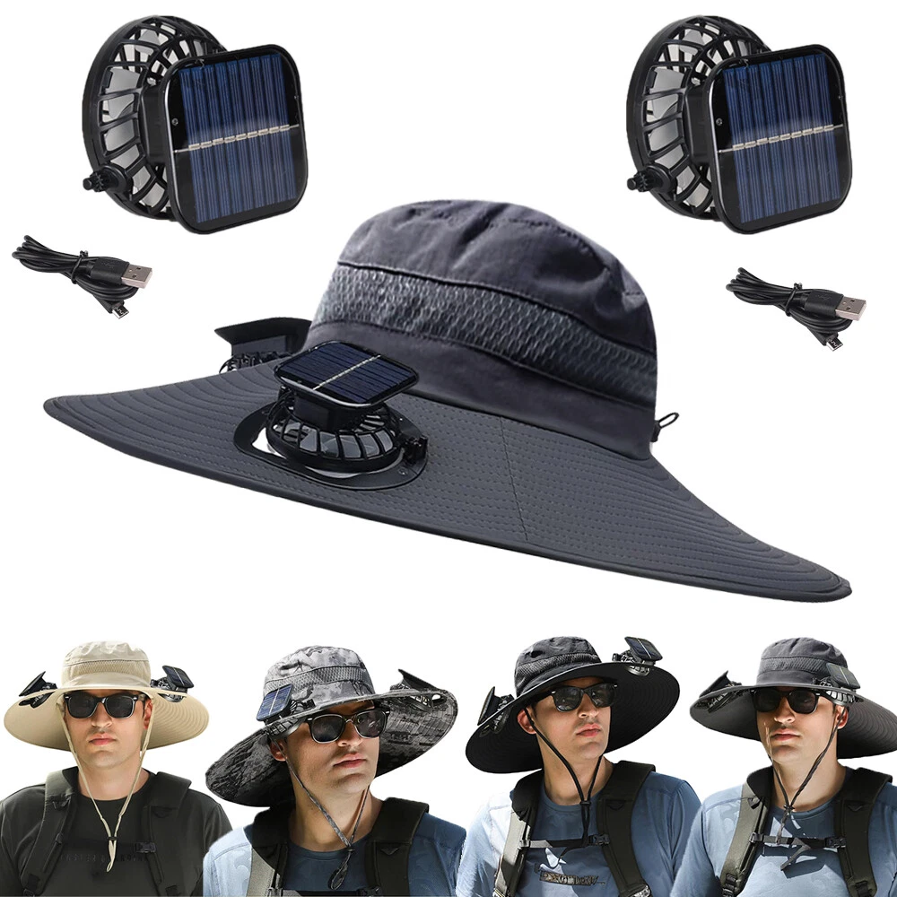 Solar Fan Hat Outdoor Travel Hiking Wide Brim Sun Bucket Cap UV Protector Unisex
