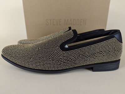 Steve Madden Mezmoryz Loafers Mens 9.5 Black Gold Studded 