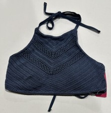 Xhilaration Juniors Crochet High Neck Strappy Bikini Top - Blue, M