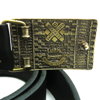 Leather belt with brass buckle Plakhta, Ukrainian ornament  display picture 3