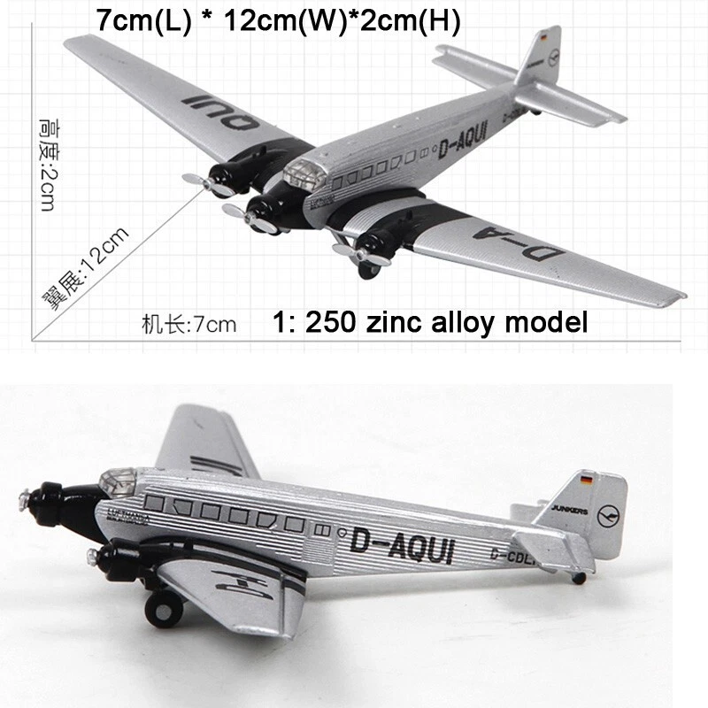 Avión de transporte Junkers modelo militar fundido a presión de aleación a escala 1:250 JU52-3M Foto 3 de 4