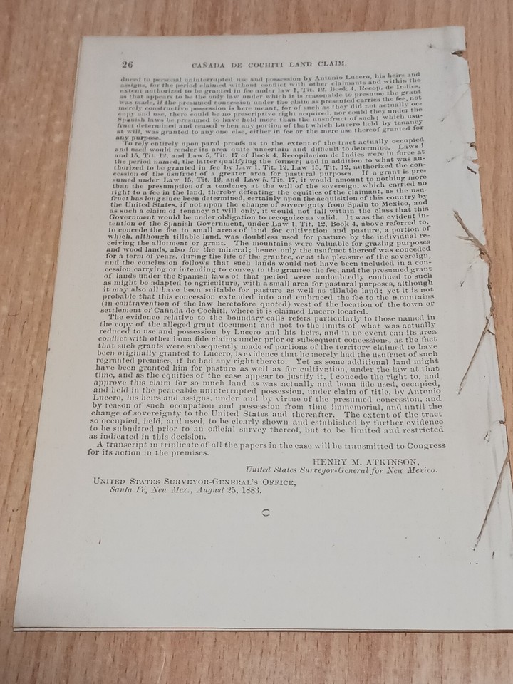 New Mexico Cañada de Cochiti Land Claim Bernalillo County (Map) 1884