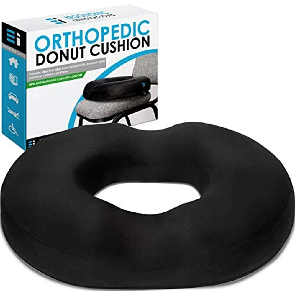 RELIEVVE Donut Pillow for Tailbone Pain Relief, Hemorrhoid Pillow Cushion  for Hemorroid Treatment, Prostate, Bed Sores, Pregnancy, Post Natal & More.