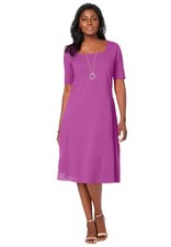 Jessica London Women's Plus Size Stretch Cotton Square Neck Midi Dress