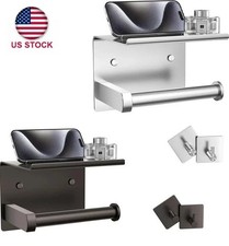 Toilet Paper Holder with Mobile Phone Storage ShelfHolders Wall Mounted Rack US