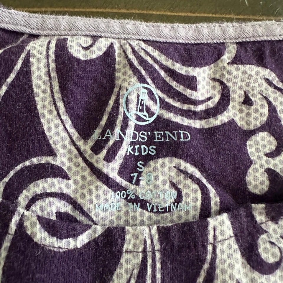 Vestido informal manga larga remolino blanco púrpura Lands’ End para niñas talla S (7-8) Foto 2 de 4