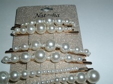6 Natasha Plump White Pearl Golden 3.5" Bobby Pins New w Tag