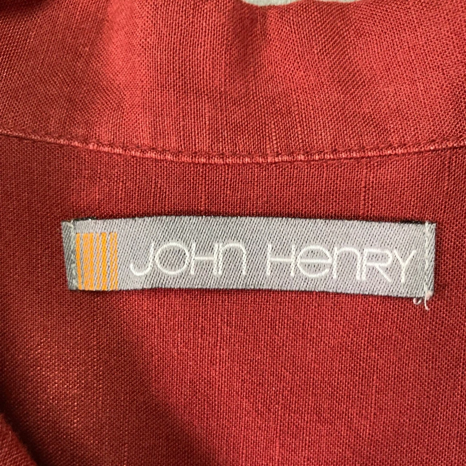 JOHN HENRY Mens M Medium Red White Short Sleeve Button Up Shirt Linen Blend - Image 4 of 4