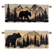 WUQIANQ Bear Valance Curtains 2 Pack Rustic Lodge Cabin Bear Farmhouse Valanc...