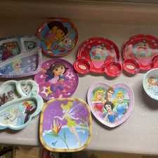 Little Girl Dinnerware Plate Lot Does Princess Frozen Strawberry Shortcake Tink