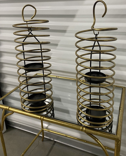 Hanging Metal Spiral Tea Light Candle Holders Pair, Gold/Black Modern Decor