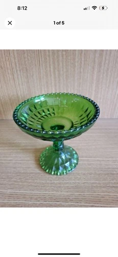 Vintage Jeanette Windsor Green Glass Pedestal Dish