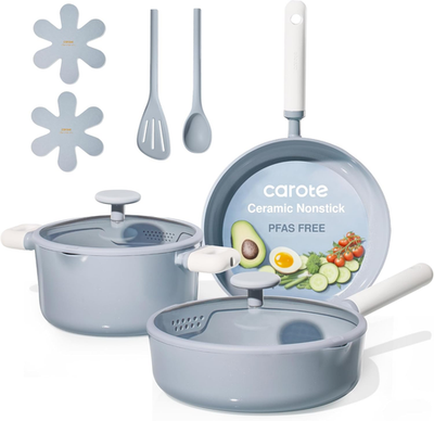 #ad Nonstick Ceramic Cookware Set 9 Piece Blue Cooking Set $49.79