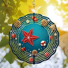 Metal Hanging Wind Spinners & Chimes - Festive Wreath Design 