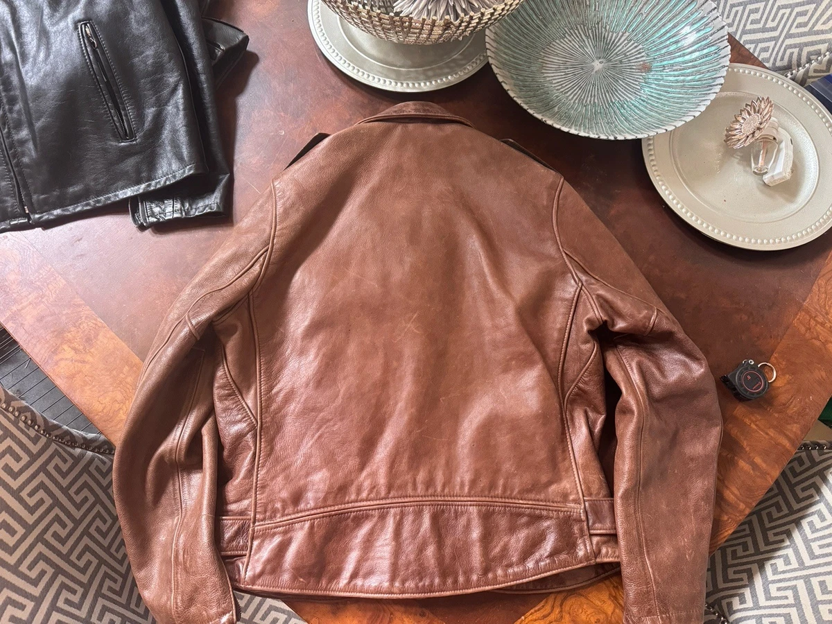Chaqueta de Cuero Schott 626VN XL Marrón En Forma Increíble - ¡Moderna De Colección!