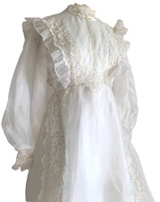 Vintage 70  s Prairie Wedding Down, Long Sleeve, Cream, Full Skirt High Neck